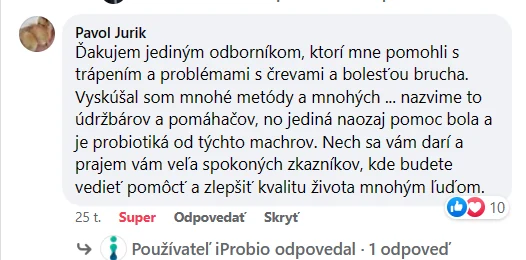 Facebooková recenze zákazníka iProbio