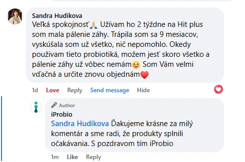 Facebooková recenze zákazníka iProbio