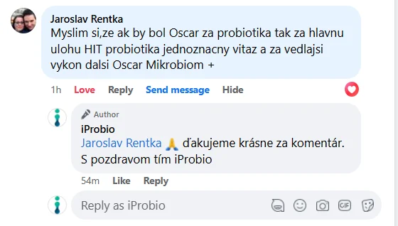 Facebooková recenze zákazníka iProbio na HIT na Trávenie+® a Mikrobióm+®