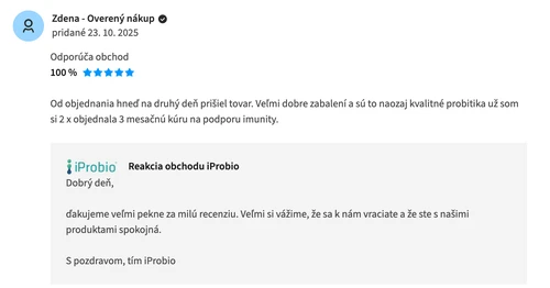 Ověřená recenze z Heureka.sk: zákaznice si podruhé objednala 3měsíční kúru na podporu imunity
