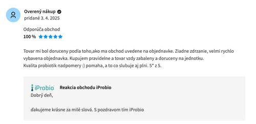 Ověřená recenze z Heureka.sk: pravidelný zákazník, kvalita 5 z 5