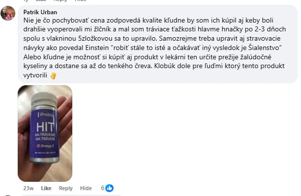 Facebooková recenze zákazníka iProbio na HIT na Trávení+®